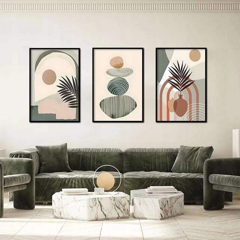 Poszter 50x70cm nyomott mintás geometrikus növények keret nélkül 3db