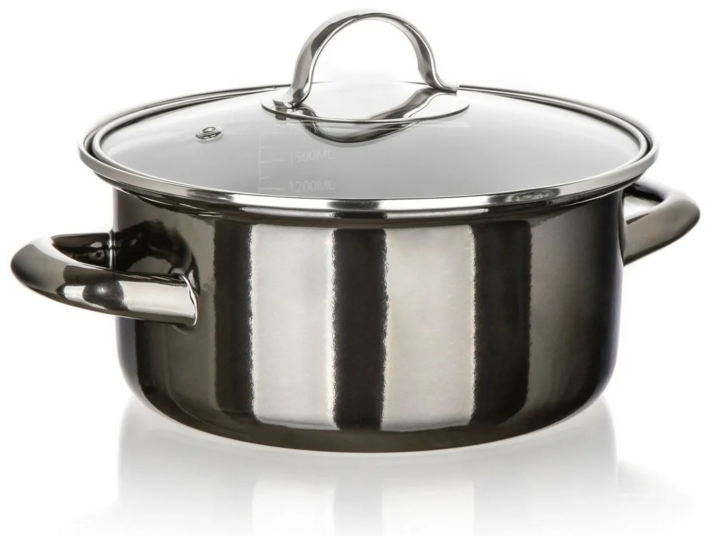Banquet METALLIC Black 20 cm-es zománcozottserpenyő, 2 l, fedővel, 20 cm