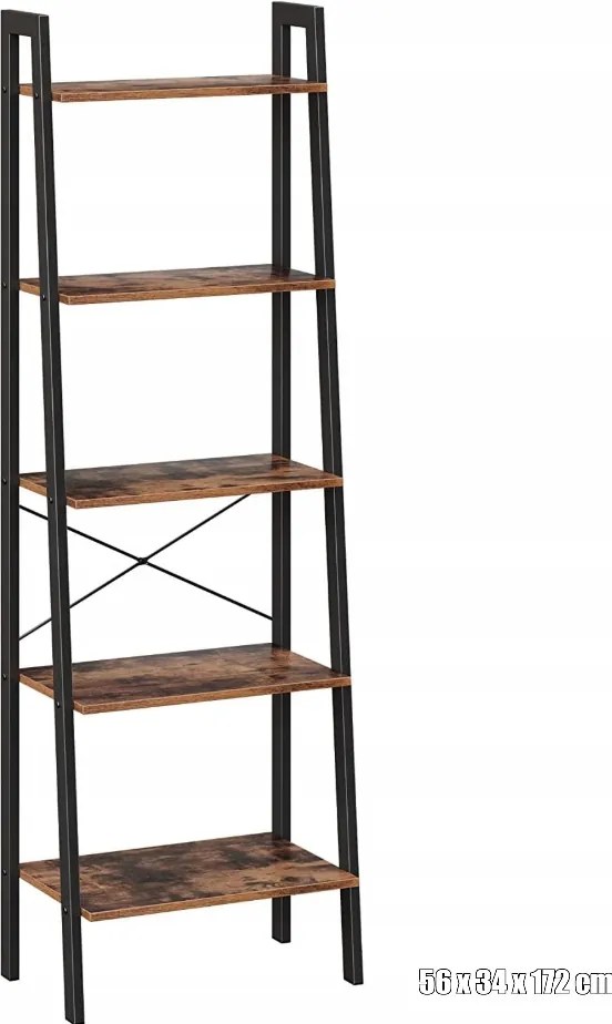 Loft könyvespolc modern ipari stílusban 56x172x34cm