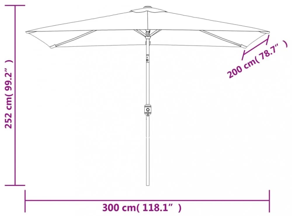 fekete kültéri napernyő fémrúddal 300 x 200 cm