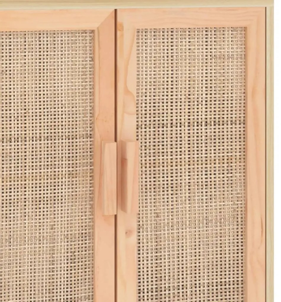 barna tömör fenyő/természetes rattan tálalószekrény 60x30x70cm