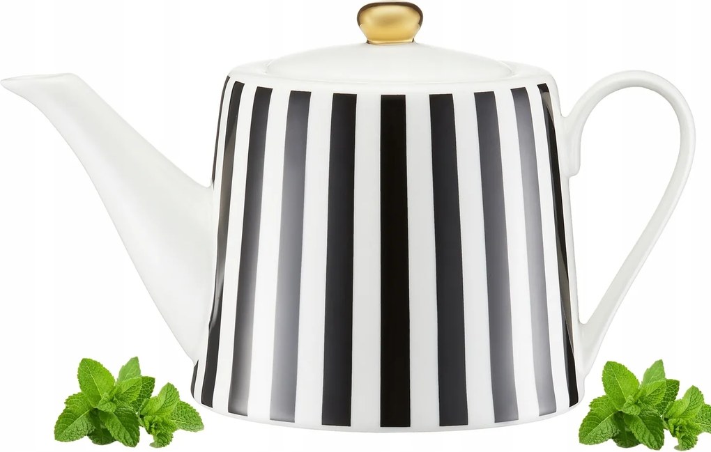 Teáskanna 1,1 L csíkos fehér-fekete elegáns karácsonyi ajándék