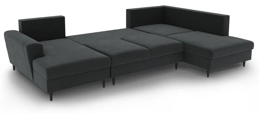 Sötétszürke bársony kinyitható tárolóhelyes sarokkanapé (jobb oldali-U alakú) Kyoto – Cosmopolitan Design
