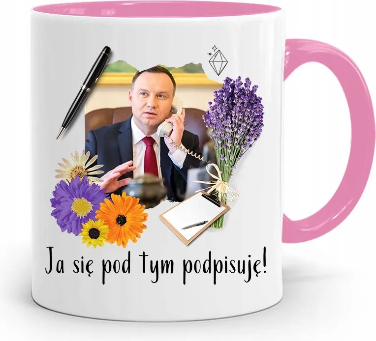 Andrzej Duda Pis Rózsaszín Elnöki Bögre fényképes nyomattal