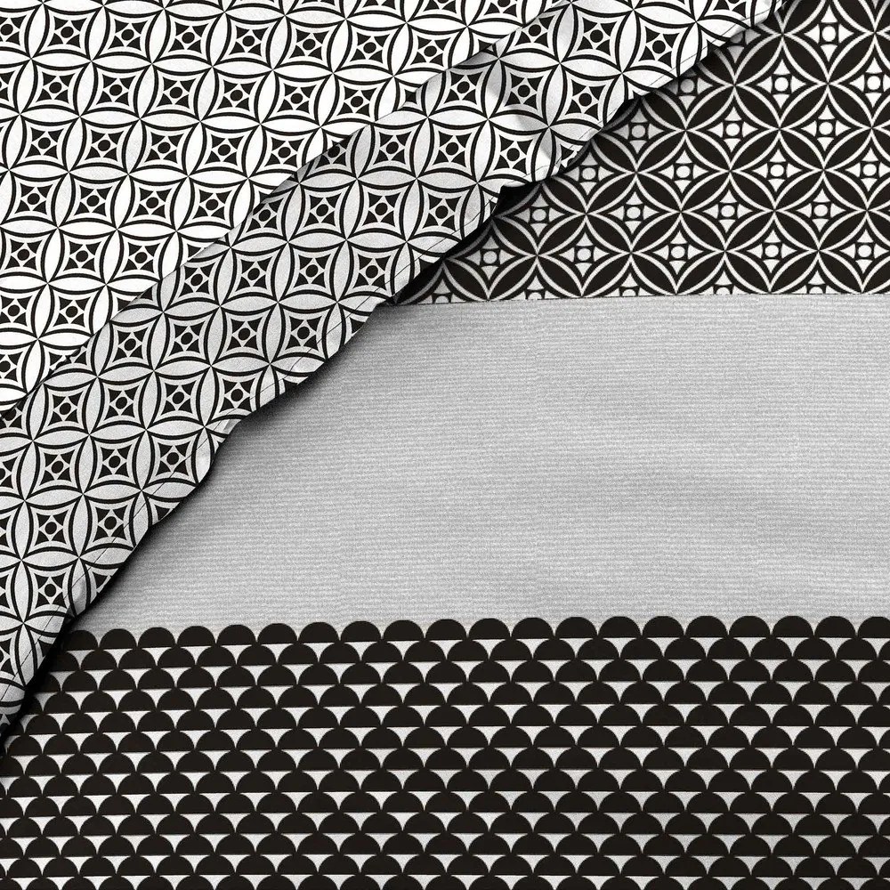 Fekete-fehér kétszemélyes-hosszabbított pamut ágyneműhuzat lepedővel-hatrészes 240x220 cm Meiko – douceur d'intérieur