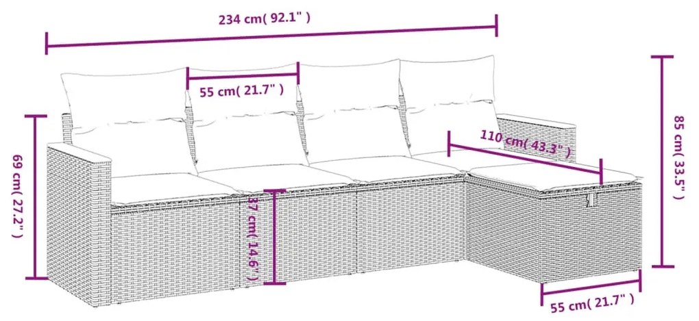 5 részes szürke polyrattan kerti ülőgarnitúra párnákkal
