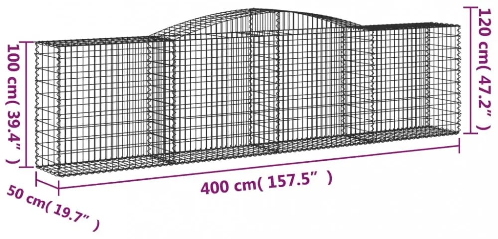 6 db íves horganyzott vas gabion kosár 400x50x100/120 cm