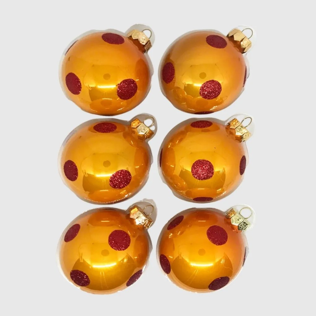 Red Orange Dots kézzel festett üveg karácsonyi gömb szett 6*8cm