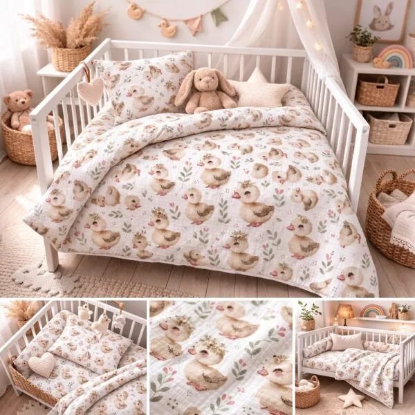 Muszlin lepedők Ducks TiaHome - Gyerek szett 130x90cm + 65x45cm