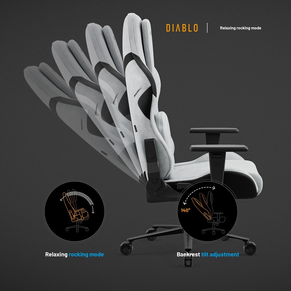 Gamer szék Normal Size, szürke-fekete: Diablo X-One Prime Nightwolf Moon
