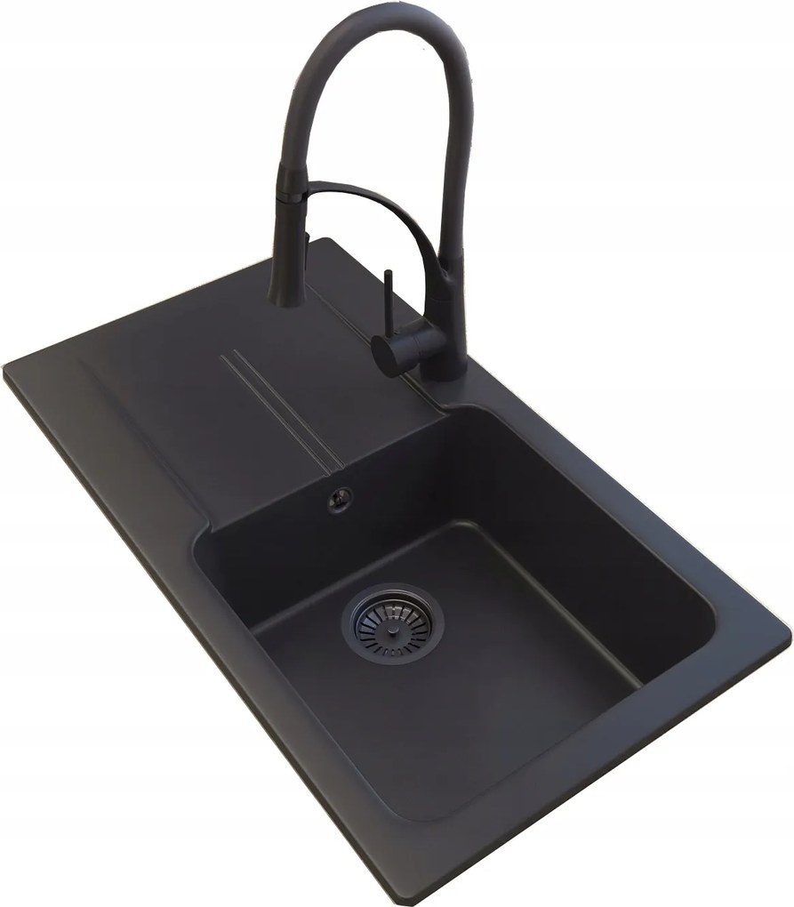 Tasos egymedencés Mosogató Gránit fekete csepegtető csaptelep szifon