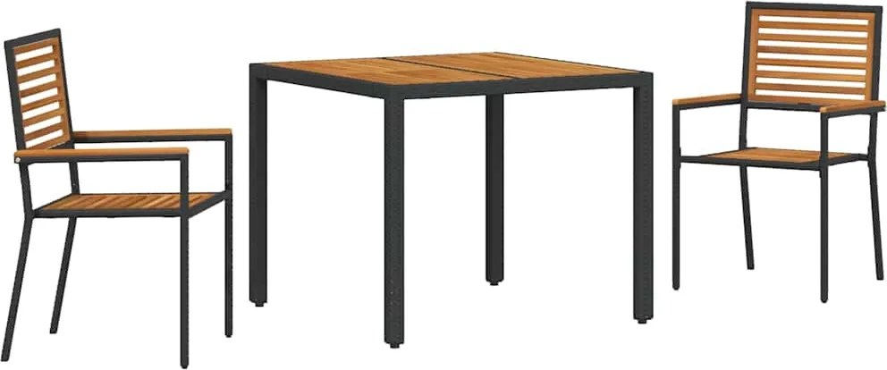 vidaXL Kert étkező szett 3 pcs Fekete és Barna polirattan