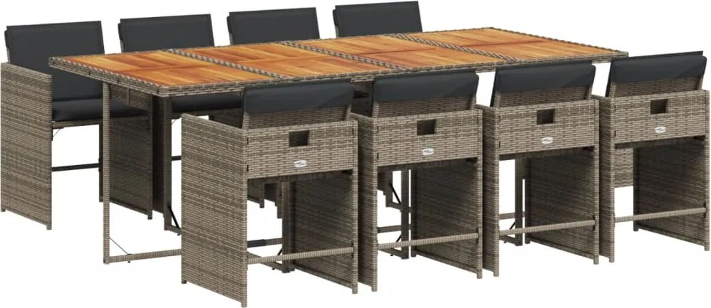 vidaXL 9 részes szürke polyrattan kerti étkezőgarnitúra párnával