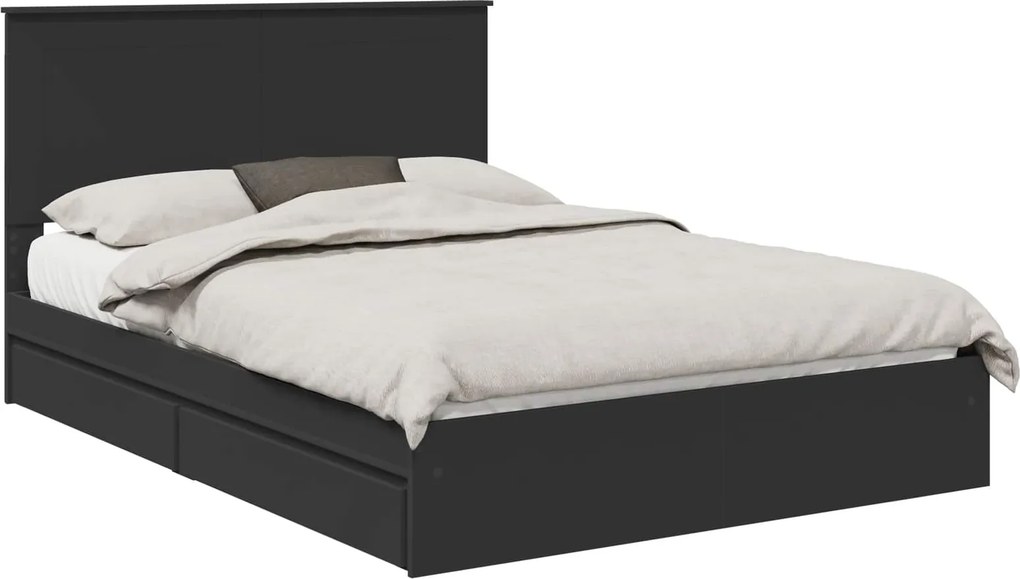 vidaXL Tárolós Ágy fejtámlával fiókkal Fekete 150 x 200 cm Faanyag