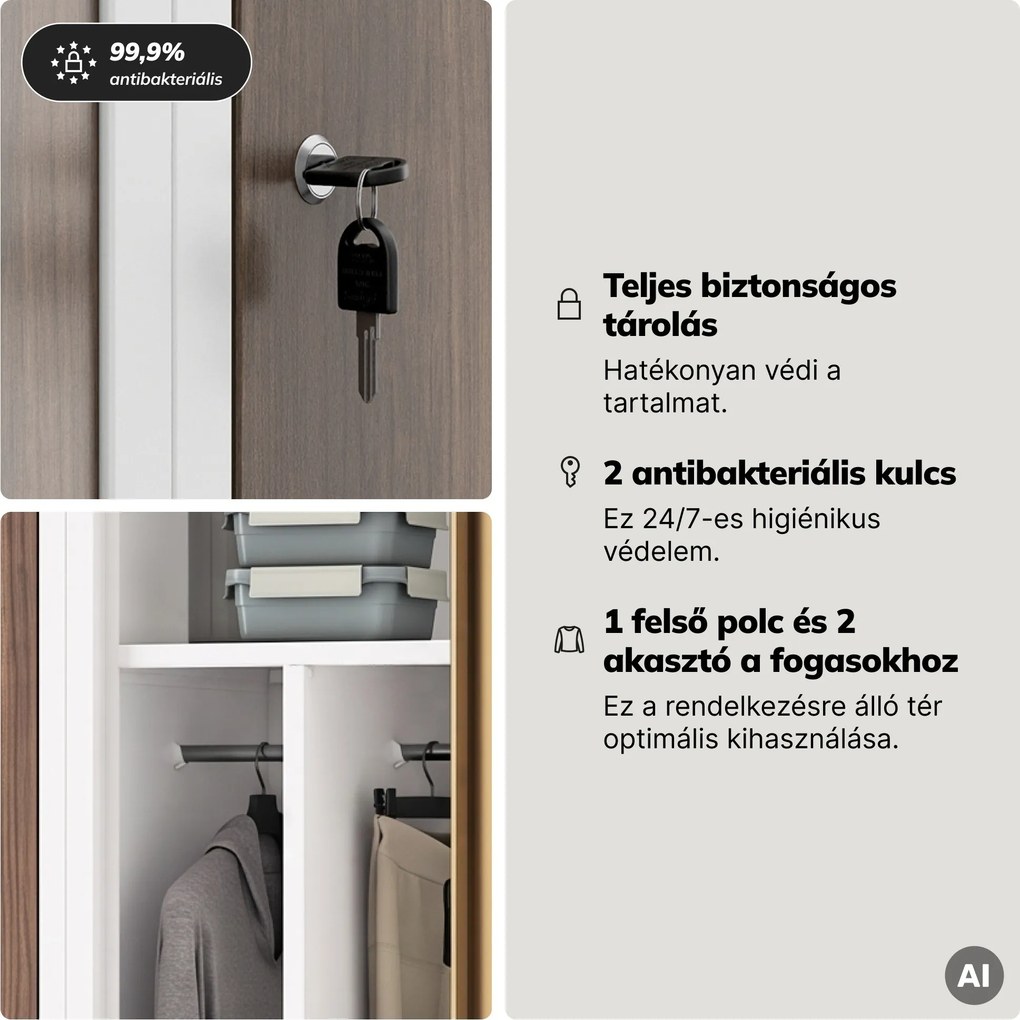 Munkavállalói szekrény, 4 rekeszes, fehér/dió, 800x1800x500 mm: KACPER Eco Design