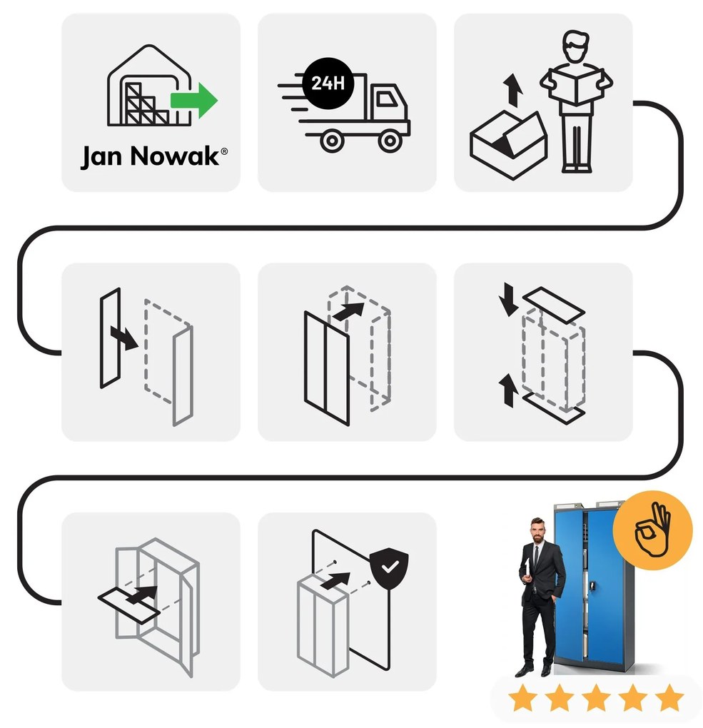 Fém iratszekrény JAN, 900 x 1850 x 400 mm, antracit-kék