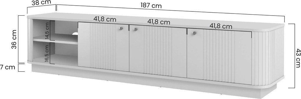 Vesper 3D TV-szekrény 187 cm lábazattal - kasmír / fekete fogantyúk