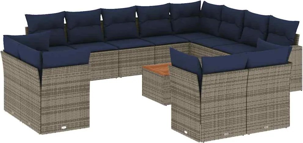 vidaXL 13 részes szürke polyrattan kerti ülőgarnitúra párnákkal