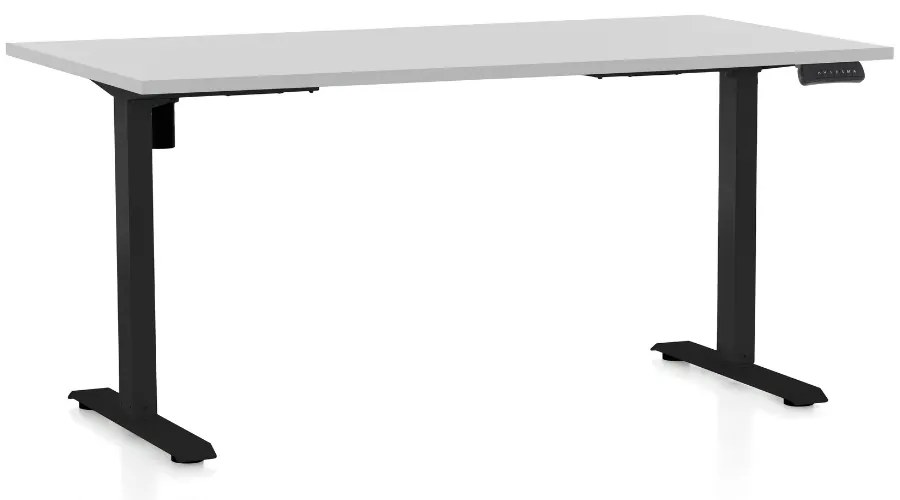 Állítható magasságú asztal OfficeTech B, 160 x 80 cm, fekete alap, világos szürke