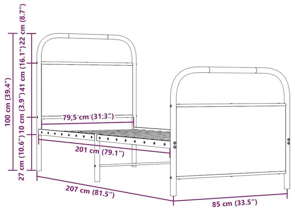 ágykeret matrac nélkül 80x200 cm barna tölgyfa műfa