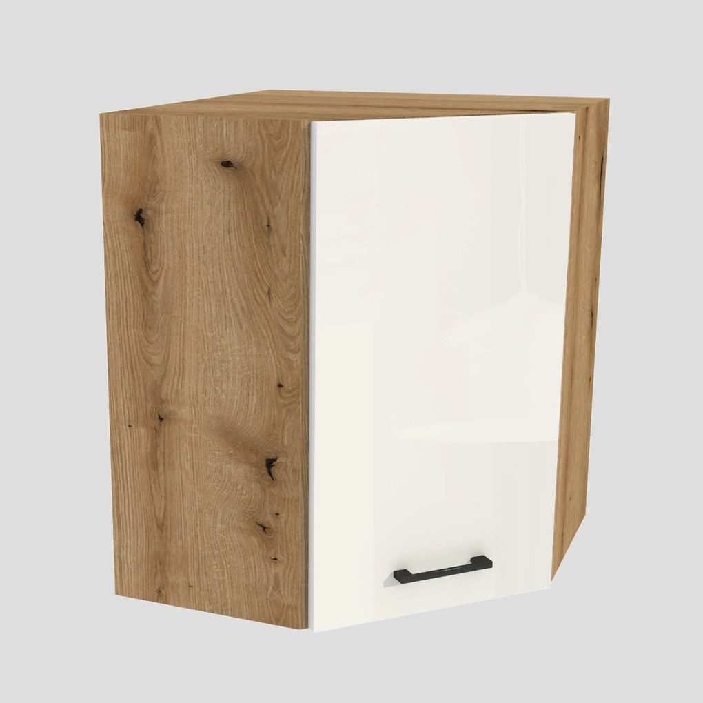 Konyhaszekrény felső sarok 60/72 Capri tölgy Evoke front fehér akril fényes