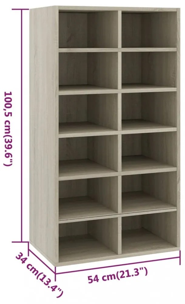 sonoma tölgy színű szerelt fa cipőtartó 54 x 34 x 100,5 cm