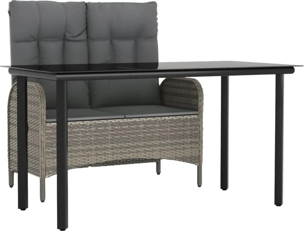 vidaXL 2 részes szürke polyrattan kerti étkezőgarnitúra párnákkal