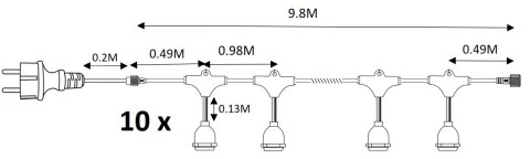Kültéri dekoratív lánc GIRLAND 10xE27/15W/230V 10m IP44