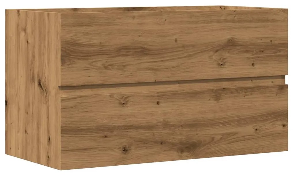 Kézműves tölgy színű szerelt fa mosdószekrény 90 x 38,5 x 45 cm