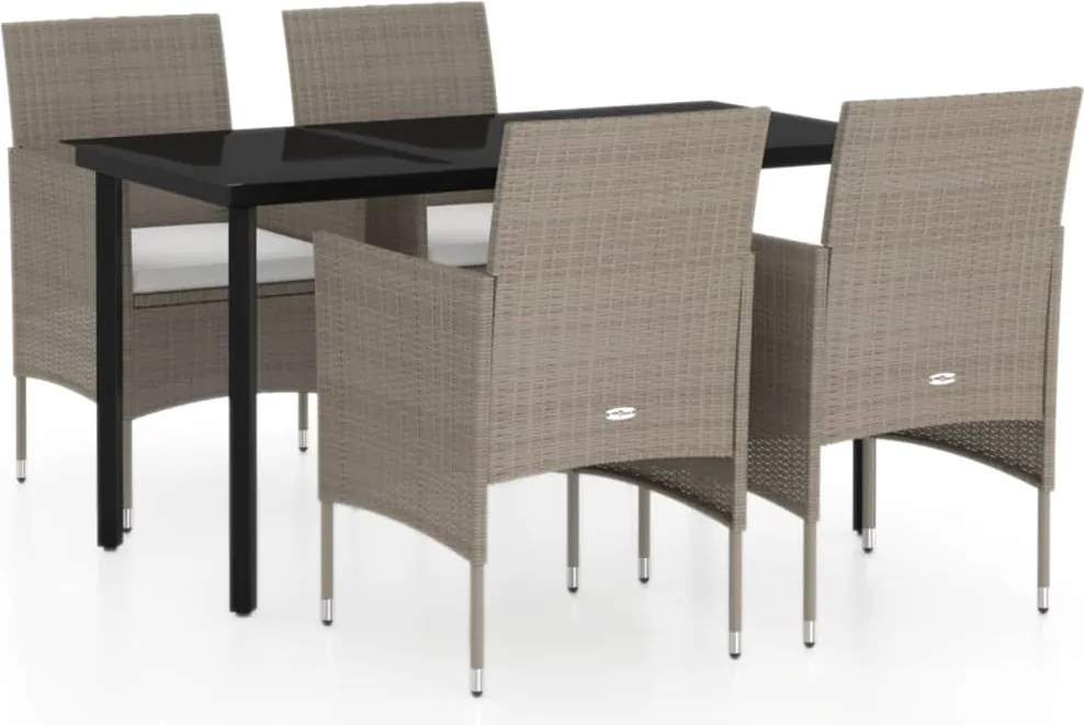 vidaXL 5 részes bézs és fekete kerti étkezőgarnitúra párnákkal