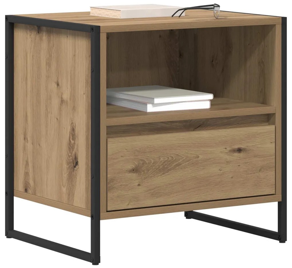 vidaXL Éjjeli asztal fiókkal Művészi tölgy 50 x 39,5 x 50 cm Faanyag