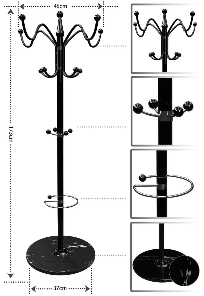 TENZY fogas márvány talapzattal, 37x173cm, fekete Casaria