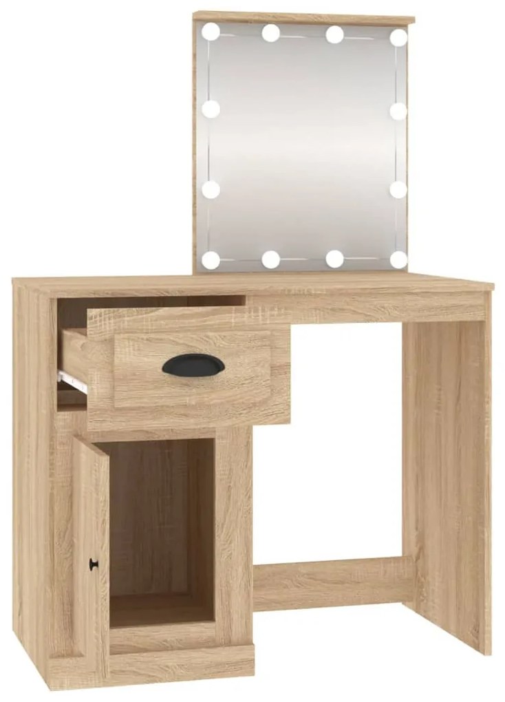 sonoma tölgy színű LED-es fésülködőasztal 90x50x132,5 cm