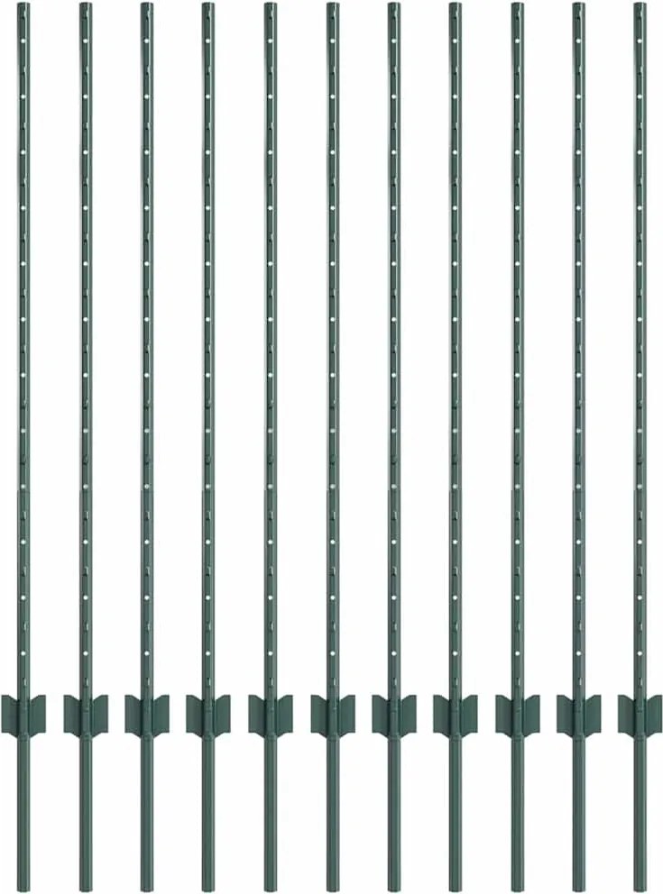 vidaXL Kerítésoszlop 11 pcs Zöld 120 cm Acél