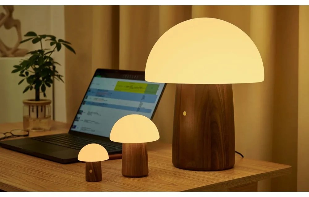 Fehér-sötét natúr színű LED asztali lámpa (magasság 7 cm) Alice Mushroom – Gingko