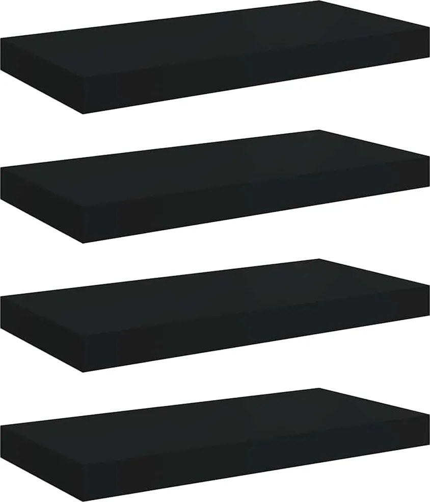 vidaXL 4 db fekete MDF lebegő fali polc 50 x 23 x 3,8 cm