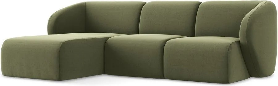Zöld bársony sarokkanapé (bal oldali-heverő résszel) Lani – Makamii