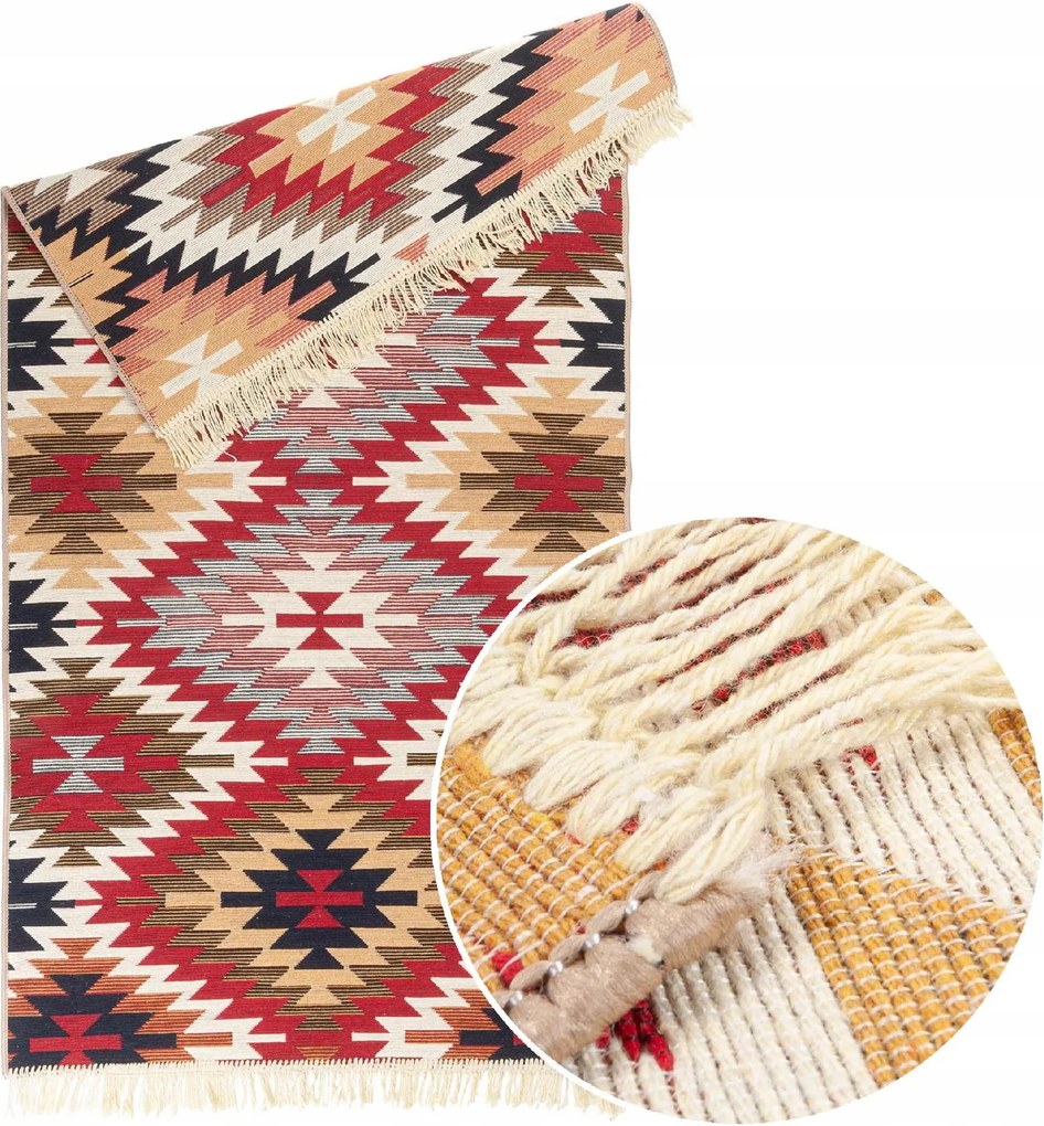 Szőnyeg Boho Kilim Szőtt Szőnyeg 80x150 cm Azték