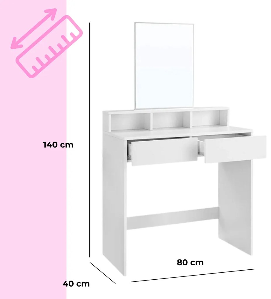 VANESA fésülködőasztal, 80x40x140cm, fehér Jurhan
