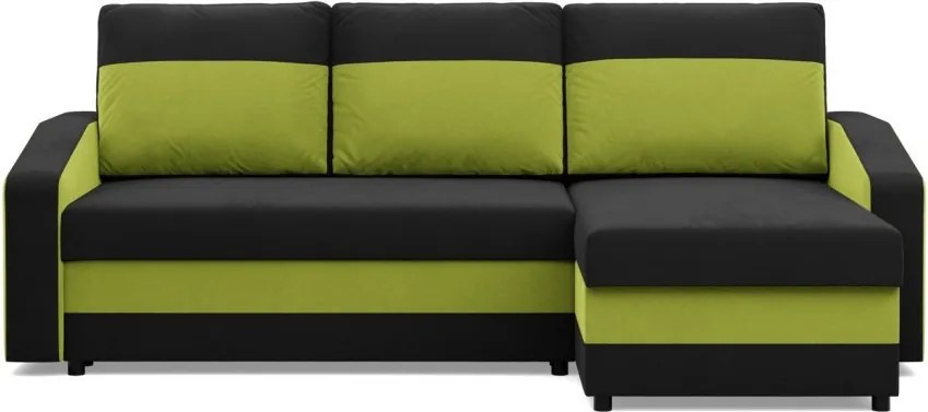 Hewlet sarokkanapé, 2 ágyneműtartóval, szövet anyag, univerzális oldal, bonell töltet, fekete - zöld