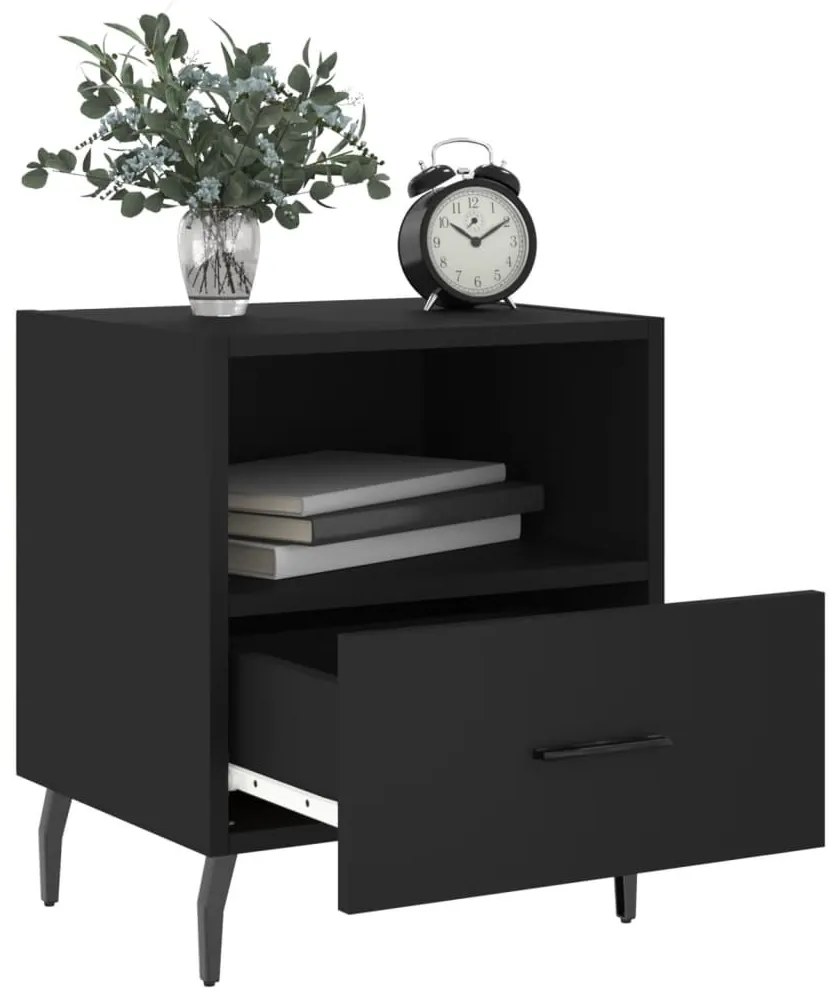 2 db fekete szerelt fa és vas éjjeliszekrény 40 x 35 x 47,5 cm