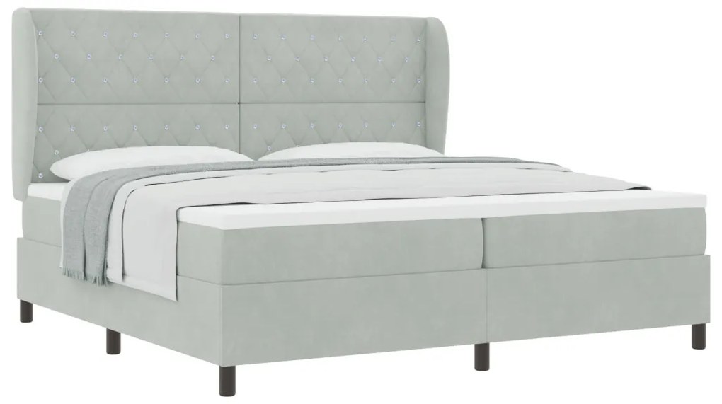 vidaXL Boxrugós ágy matracmal Világosszürke 200 x 200 cm Poliészter