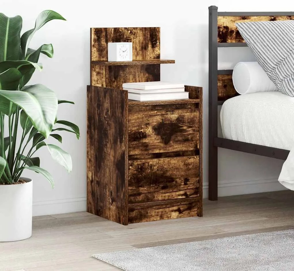 Füstös tölgy színű éjjeliszekrény 2 fiókkal 38x34x80 cm