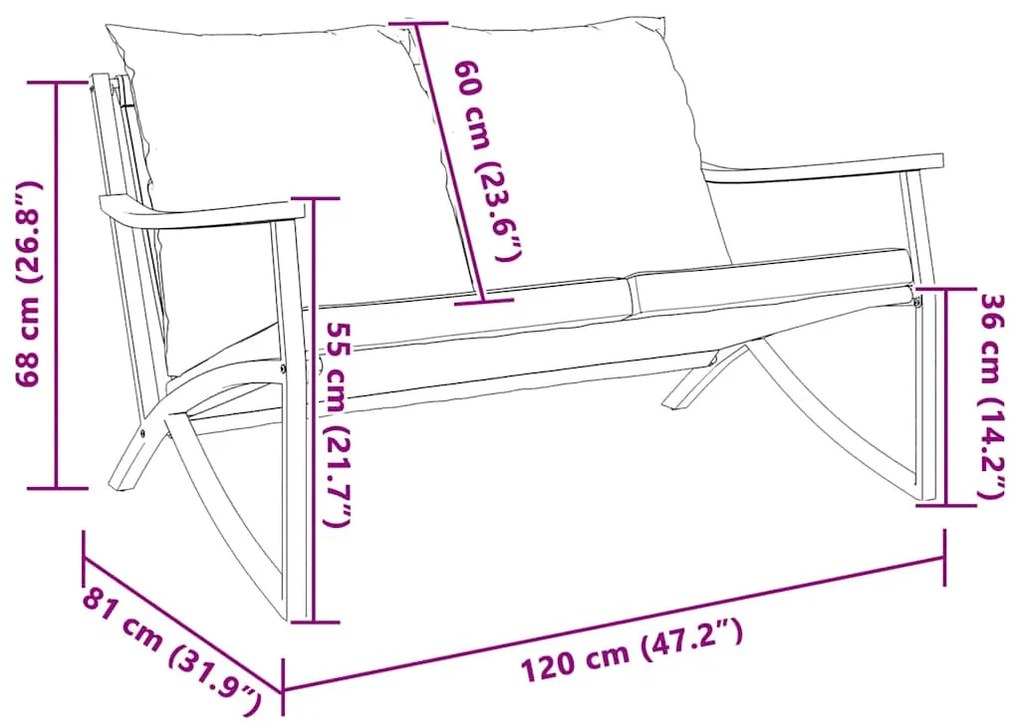 fekete acél kerti pad párnákkal 120 cm