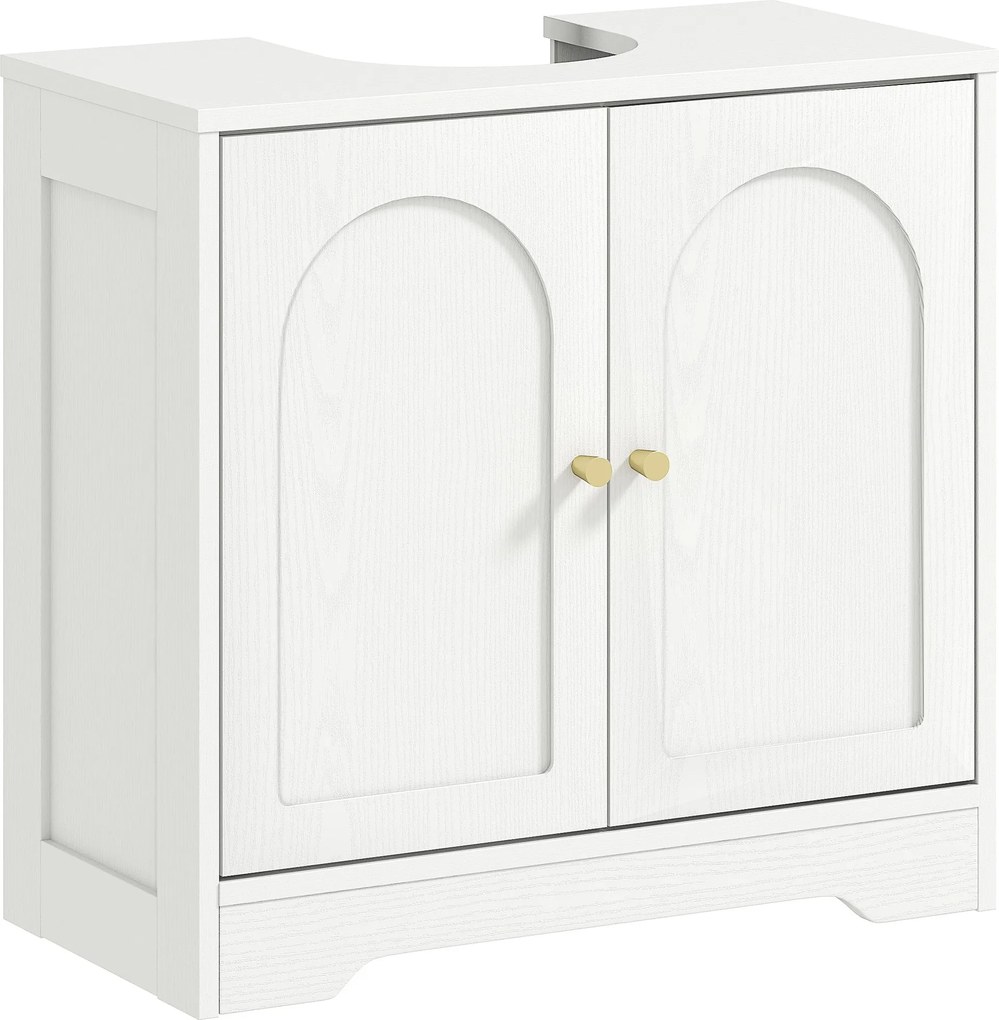 HOMCOM Mosdószekrény 2 íves ajtóval, állítható polccal, arany fogantyúkkal, mosdó vagy pedestál nélküli mosdóhoz 60x30x65 cm Fehér | Aosom