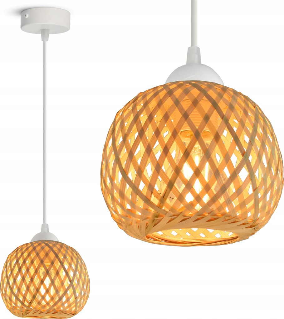 Mennyezeti Lámpa Függő Bambusz Fonott Boho Természetes 583-EZ1 Led Fehér