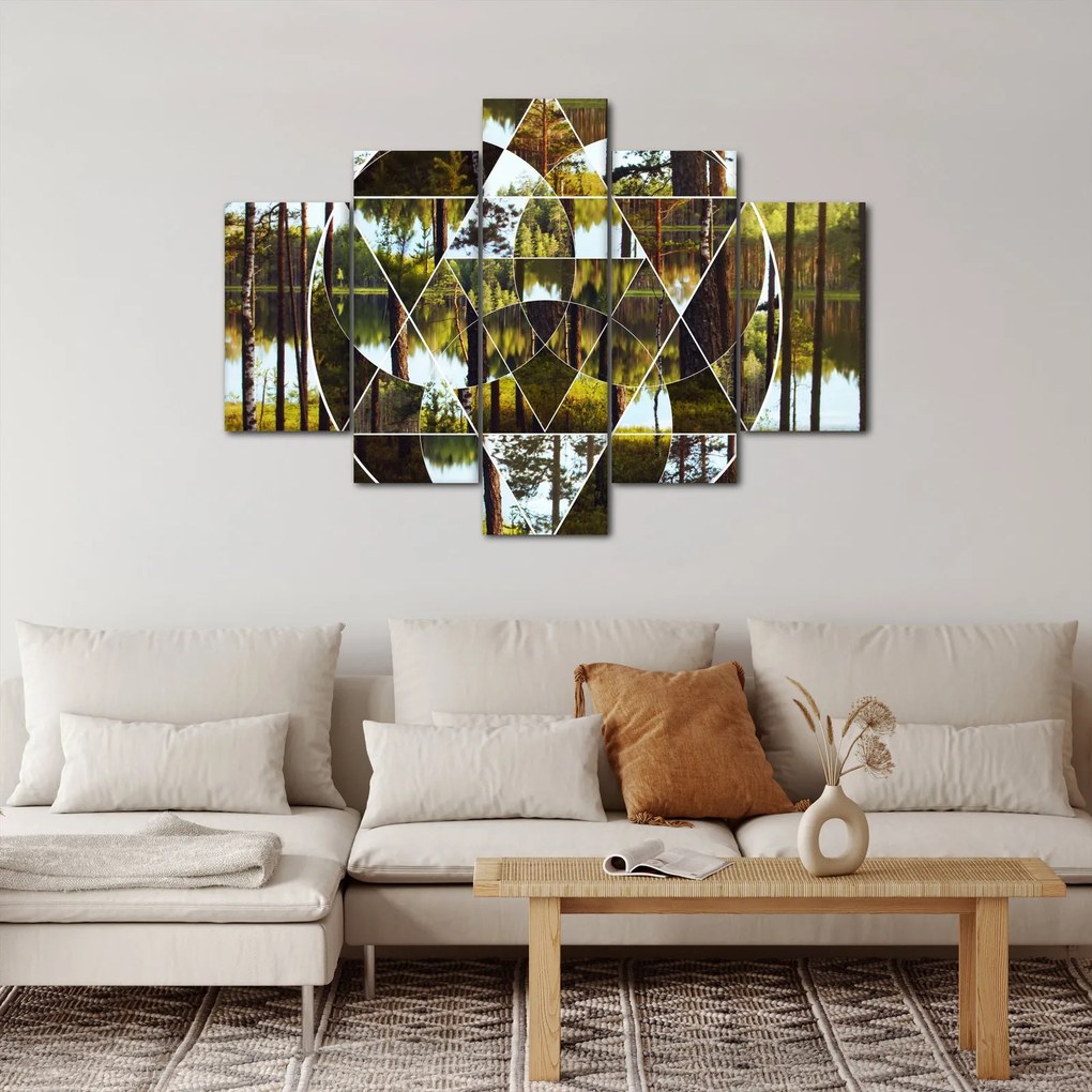 Kép - Geometrikus kollázs a skandináv erdők hátterében (150x105 cm)
