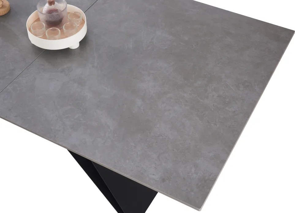 Kihúzható étkezőasztal, beton/fekete, 160-200x90 cm, MAJED