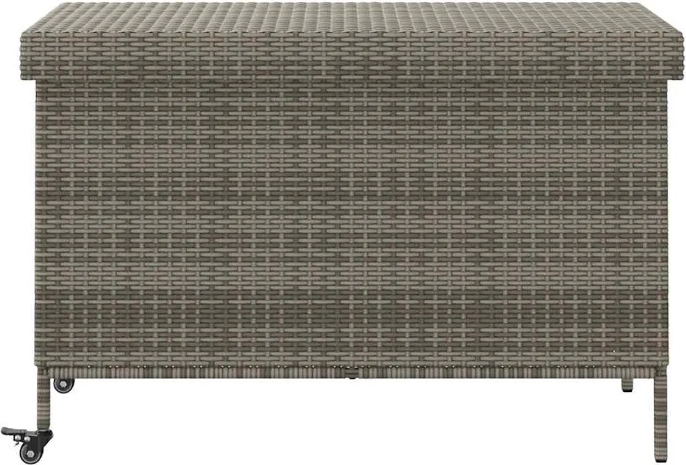 Szürke Polyrattan Kerti Tárolóláda Kerekekkel 110X55X73 Cm