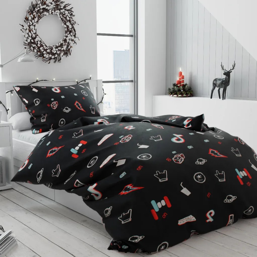 Tik Tok fekete pamut ágyneműhuzat